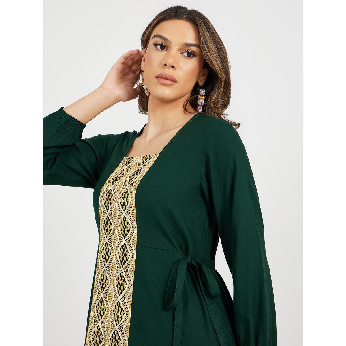 Square Neck A-Line Jalabiya with Lace Panel Detail-women-arabicclothing-jalabiyas-image-5