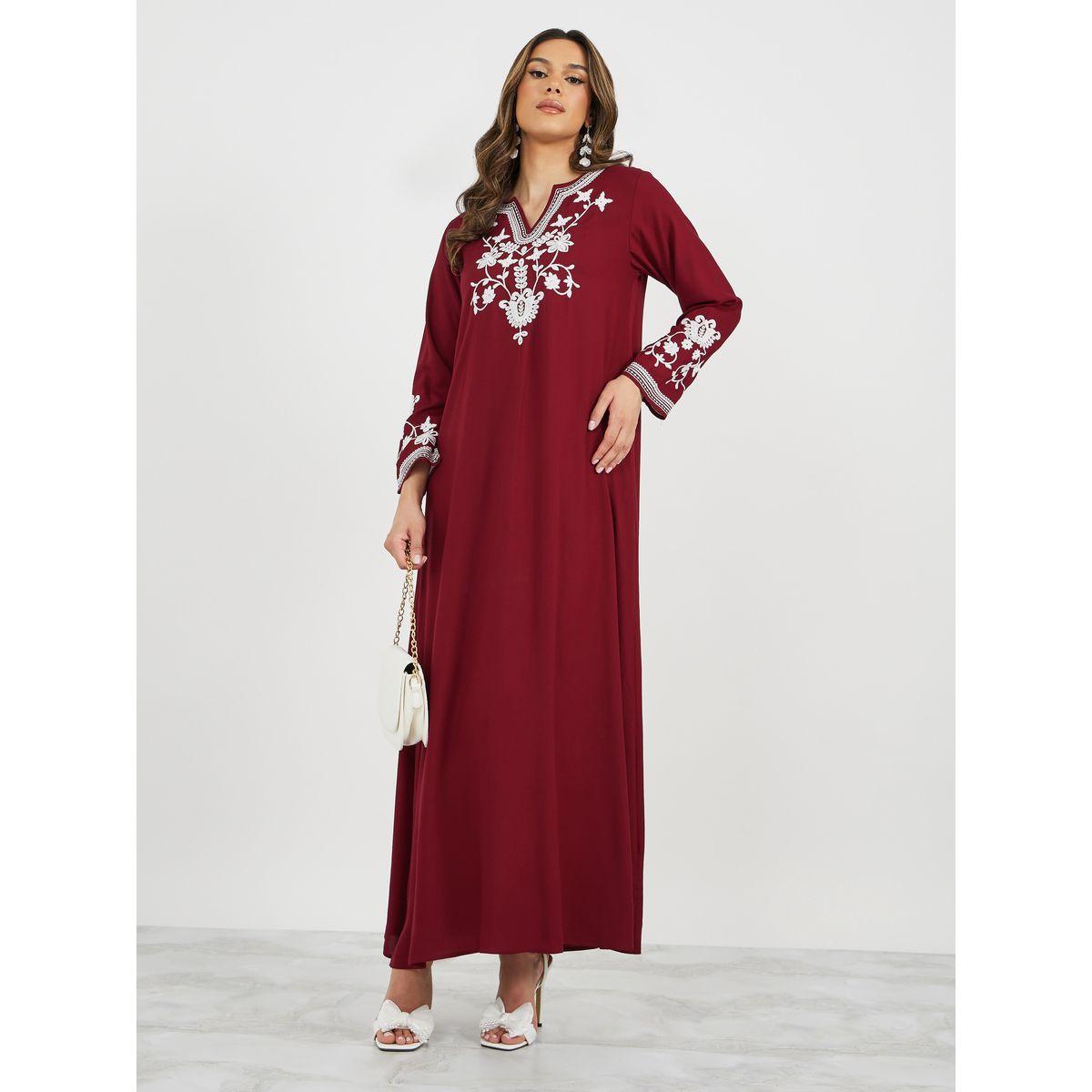 جلابية مطرزة بفتحة رقبة واسعة-women-arabicclothing-jalabiyas-image-2
