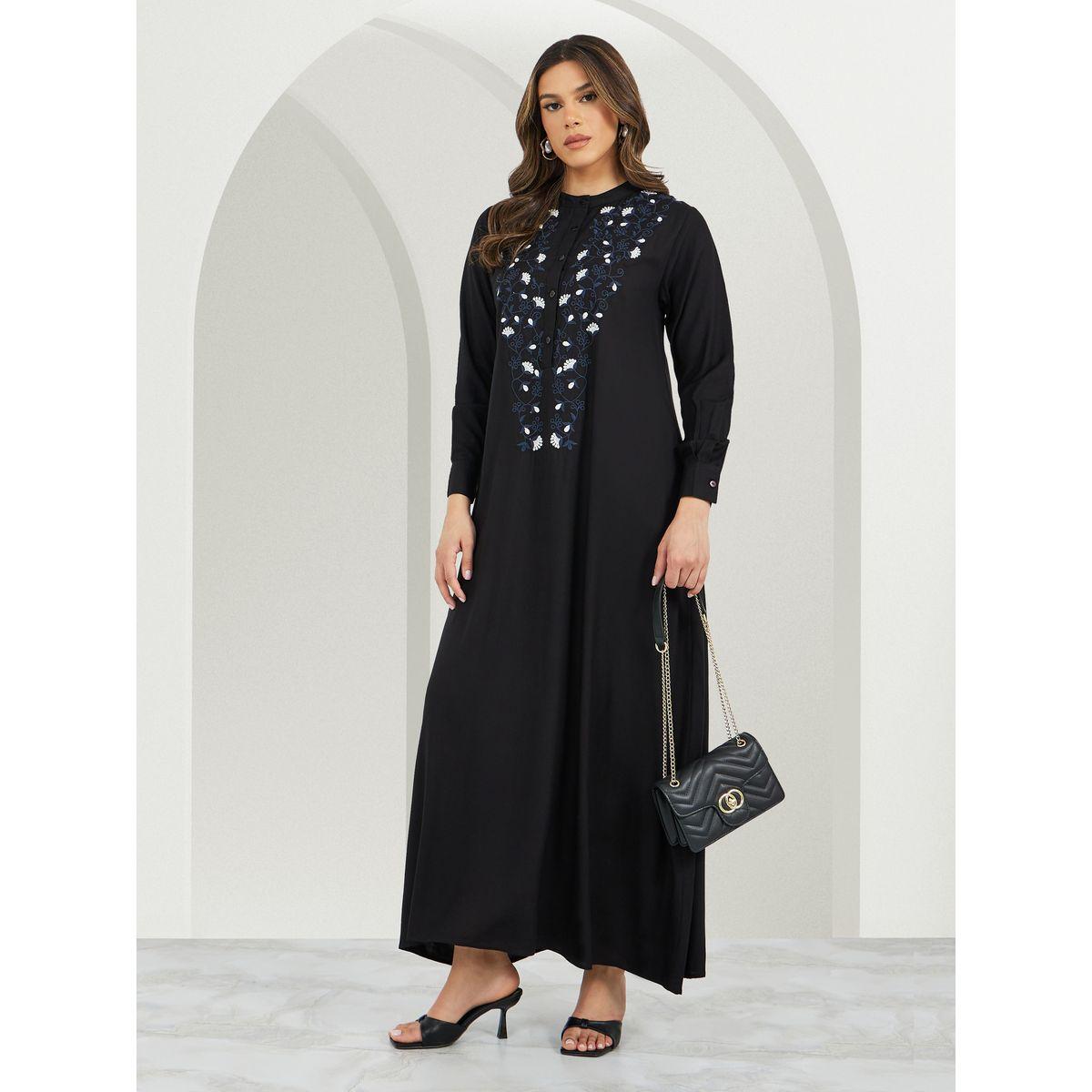 Embroidered A-Line Jalabiya with Button Detail-women-arabicclothing-jalabiyas-image-1
