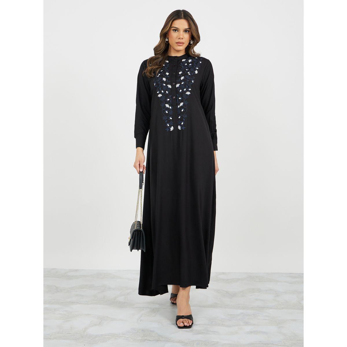 Embroidered A-Line Jalabiya with Button Detail-women-arabicclothing-jalabiyas-image-2