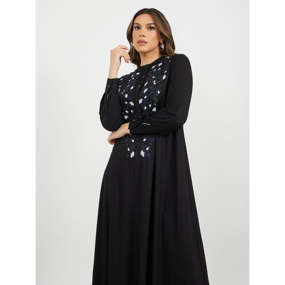 Embroidered A-Line Jalabiya with Button Detail-women-arabicclothing-jalabiyas-image-3