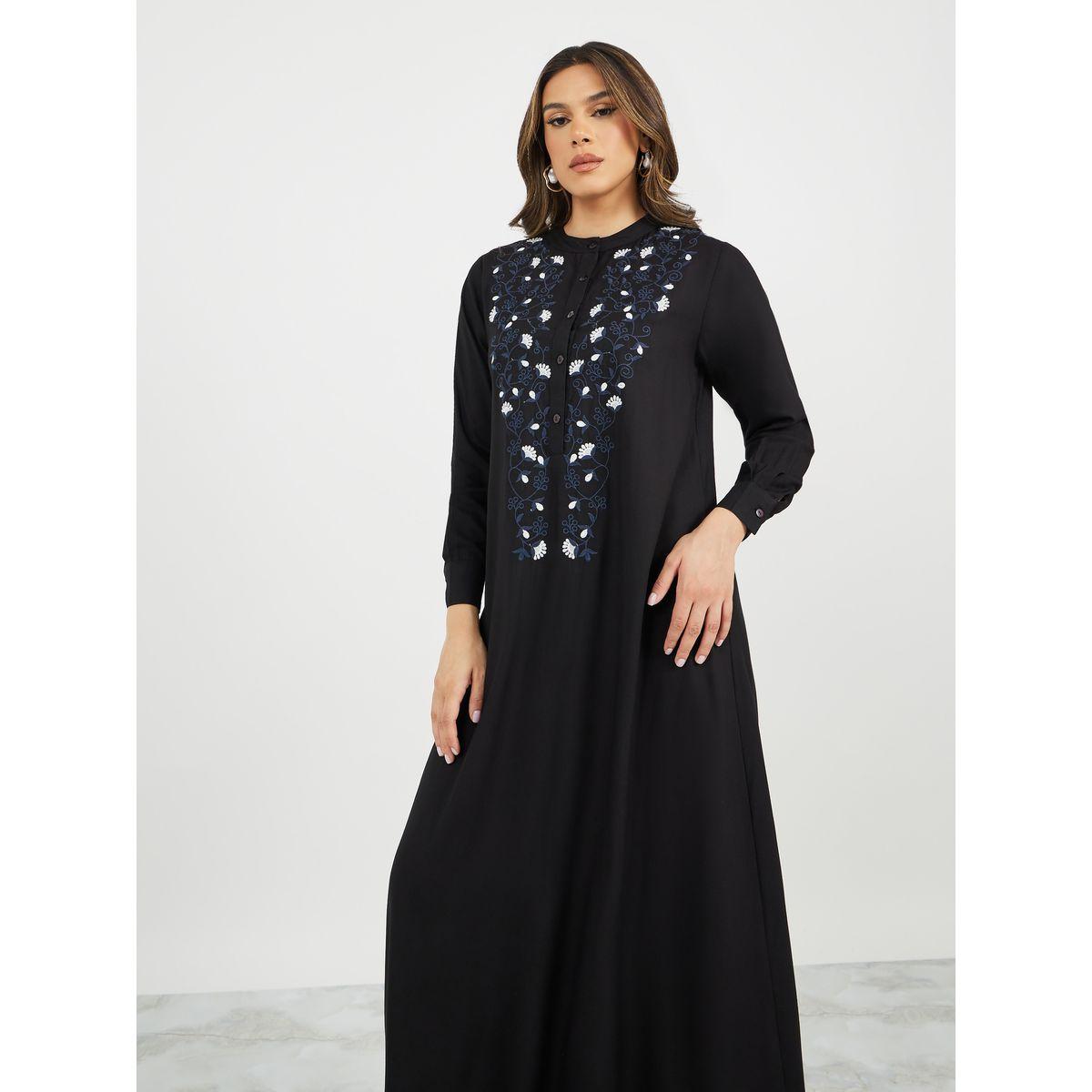 Embroidered A-Line Jalabiya with Button Detail-women-arabicclothing-jalabiyas-image-4