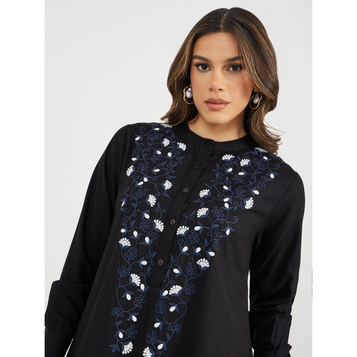 Embroidered A-Line Jalabiya with Button Detail-women-arabicclothing-jalabiyas-image-6