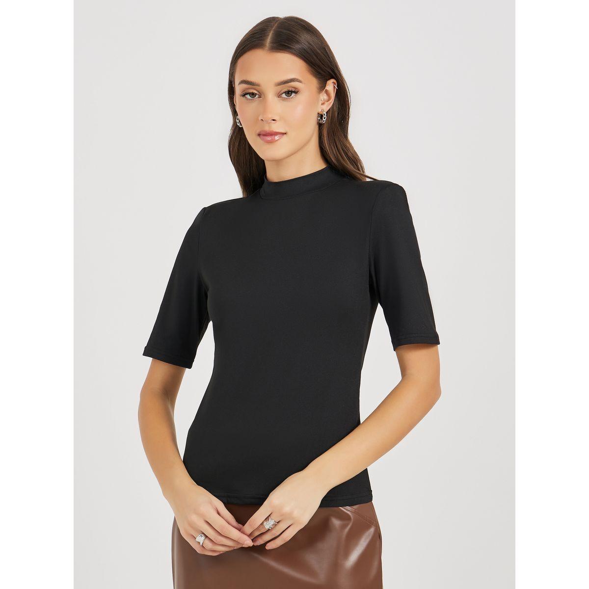 تيشيرت مُجسم بأكتاف مبطنة وياقة عالية-women-clothing-tshirts-image-3