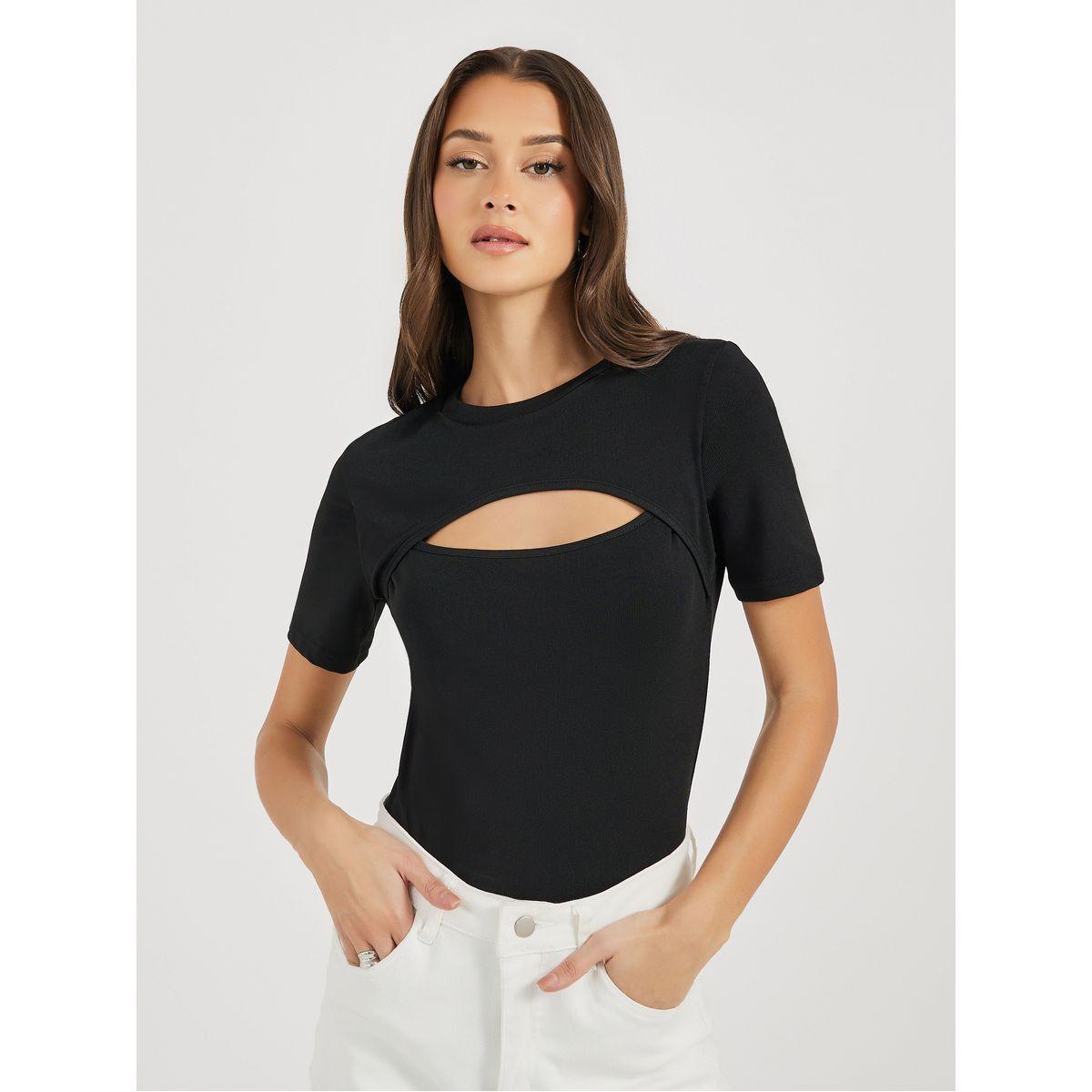 تيشيرت مُجسم مزين بفتحة أمامية-women-clothing-tshirts-image-1