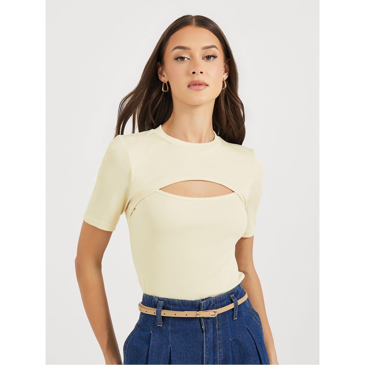 Styli Cut-Out Detail Fitted T-Shirt-women-clothing-tshirts-image-1