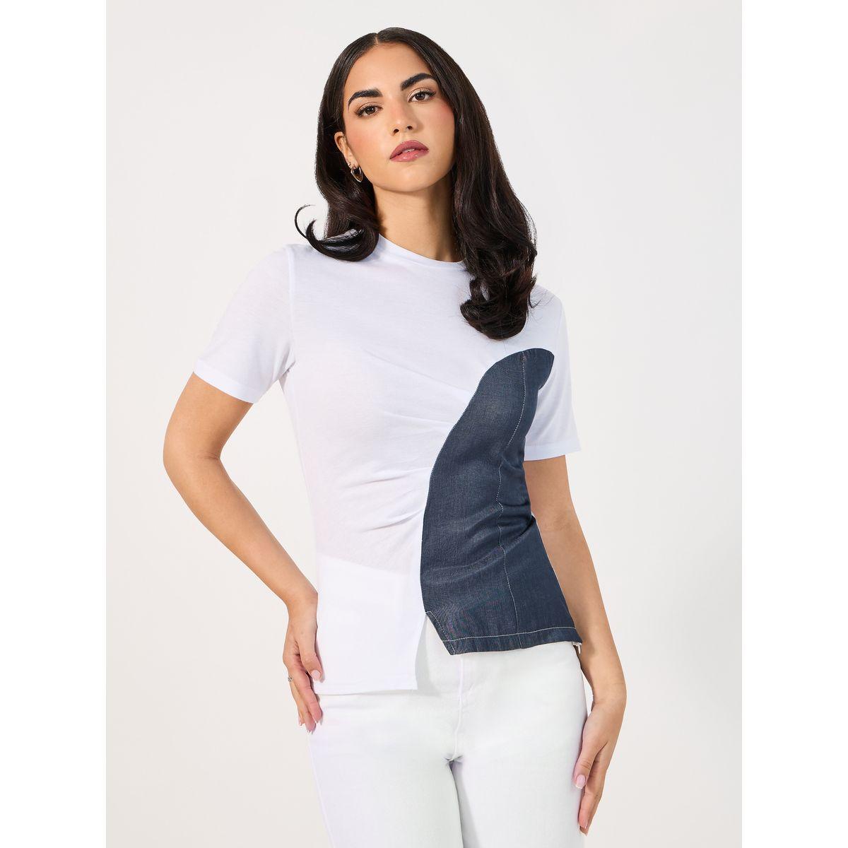 Styli Slim Fit Contrast Panel T-Shirt-women-clothing-tshirts-image-1