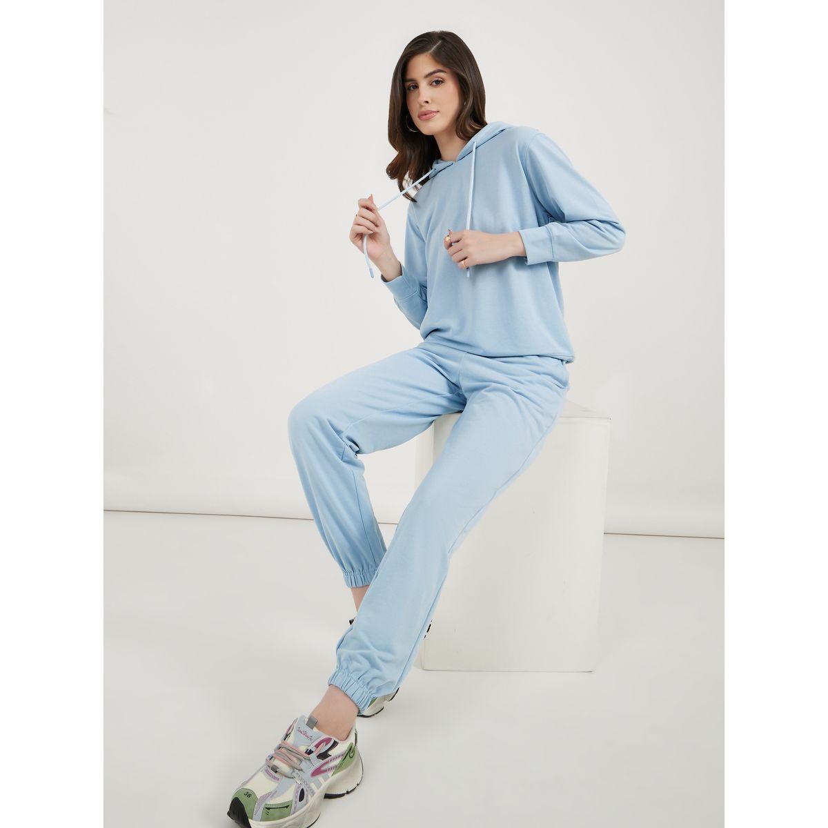 Solid Regular Fit Hoodie and Joggers with Drawstring Co-Ords-women-clothing-coordsets-image-1
