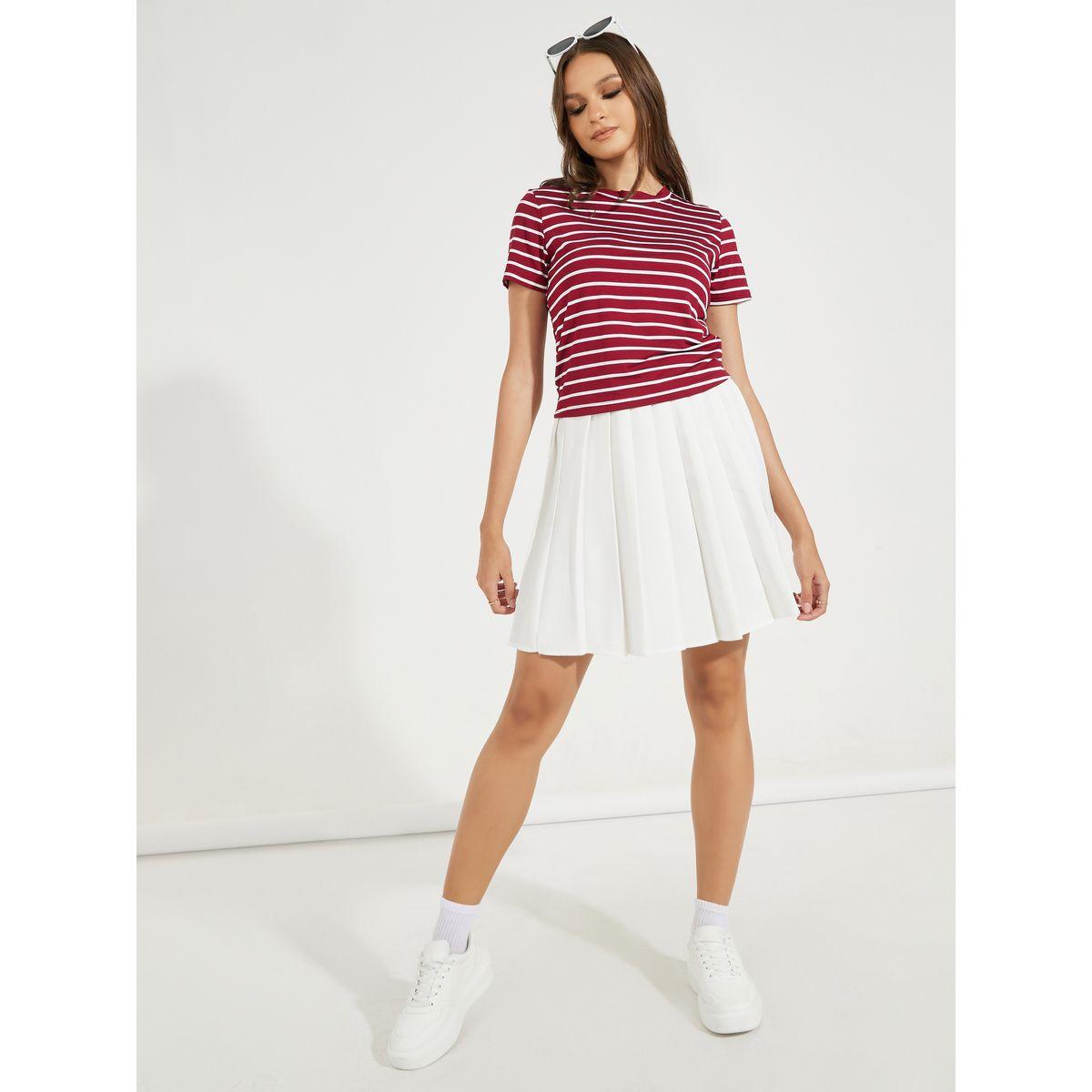 تيشيرت مخطط بقصة عادية مع أكمام قصيرة-women-clothing-tshirts-image-2