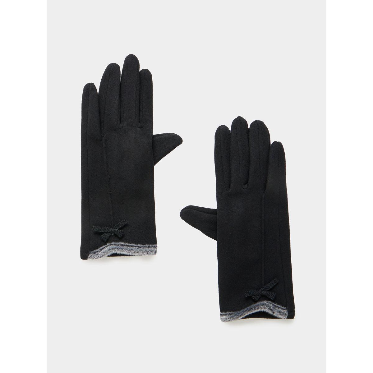 Styli Faux Fur Ribbon Detail Winter Gloves-women-winterwear-gloves-image-1