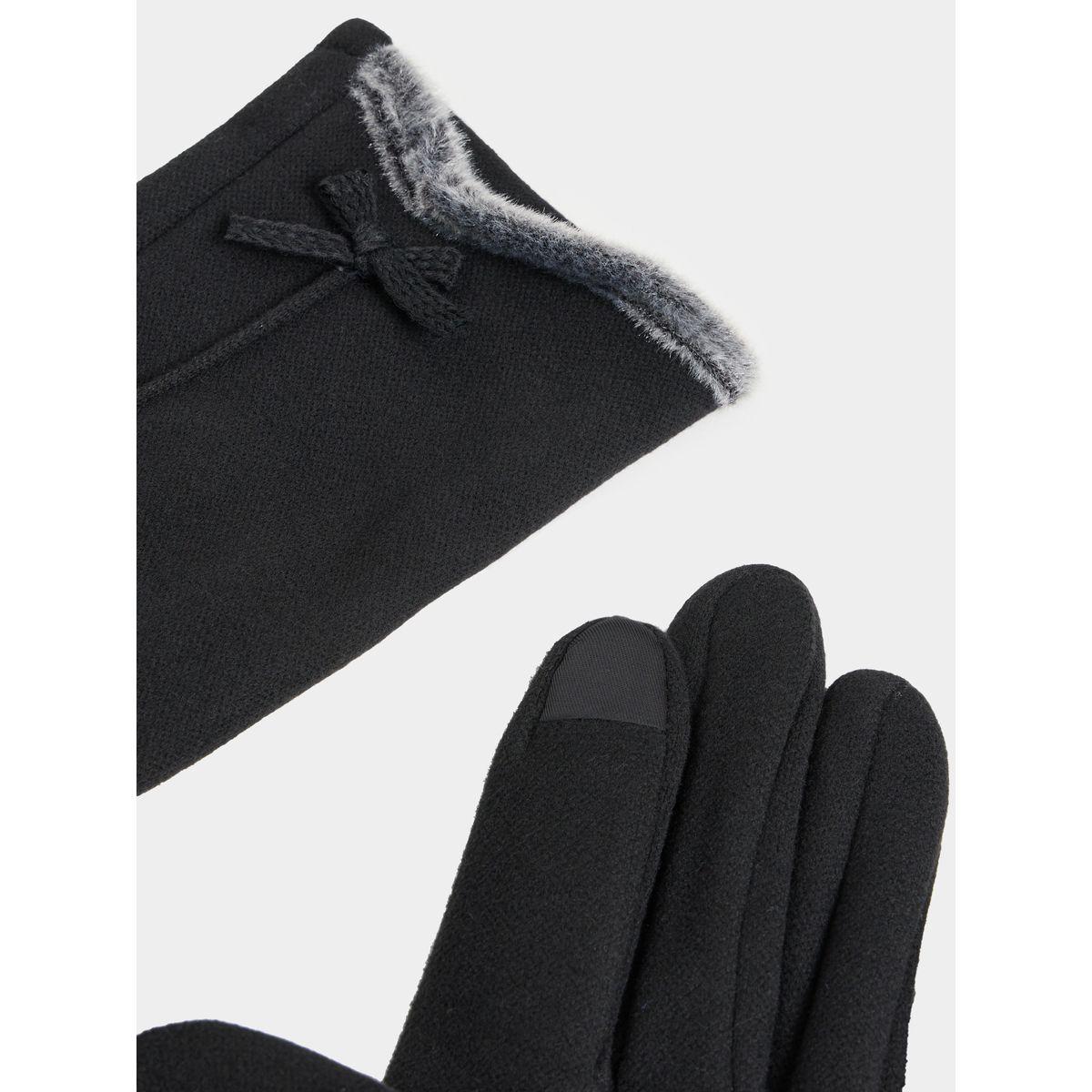 Styli Faux Fur Ribbon Detail Winter Gloves-women-winterwear-gloves-image-3