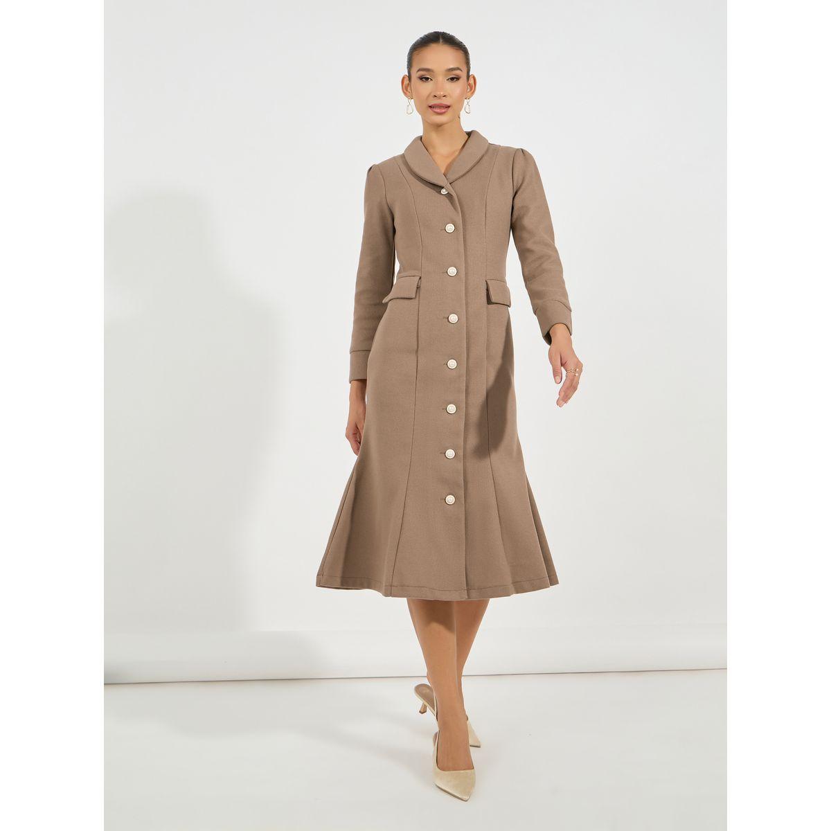 Styli Limited Shawl Collar Wool Like Blazer Midi Dress with Flap Detail-women-clothing-dresses-image-1