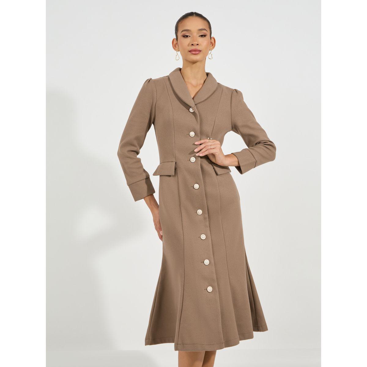 فستان ميدي بنمط بليزر مع ياقة شال-women-clothing-dresses-image-2