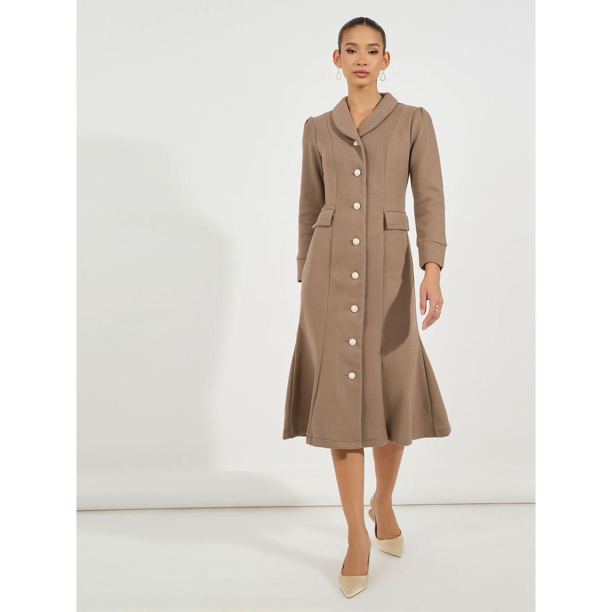 Styli Limited Shawl Collar Wool Like Blazer Midi Dress with Flap Detail-women-clothing-dresses-image-4