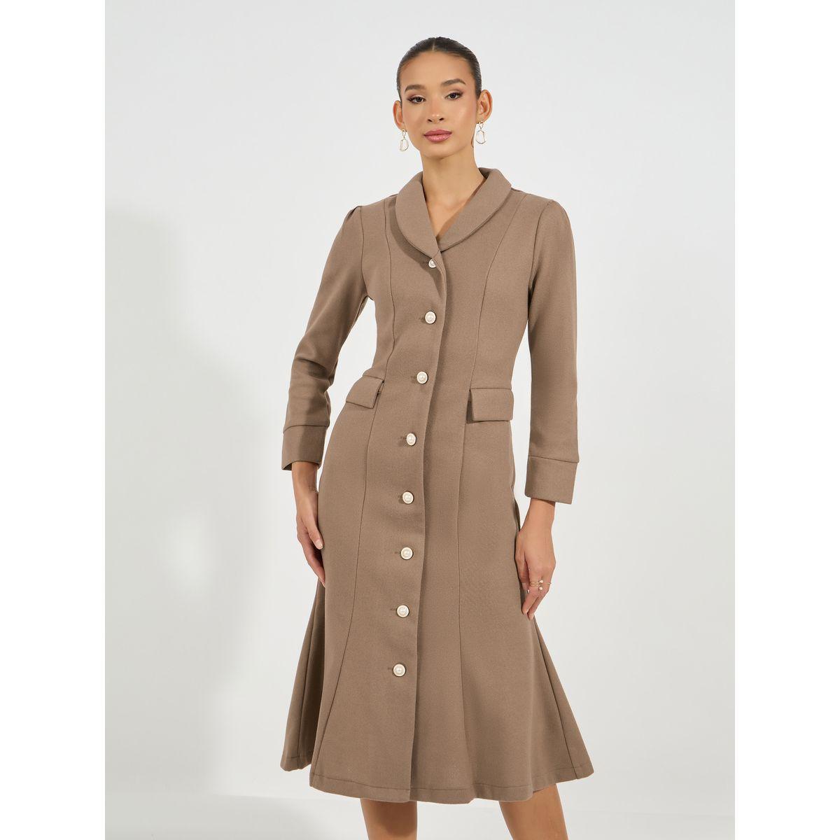 Styli Limited Shawl Collar Wool Like Blazer Midi Dress with Flap Detail-women-clothing-dresses-image-5
