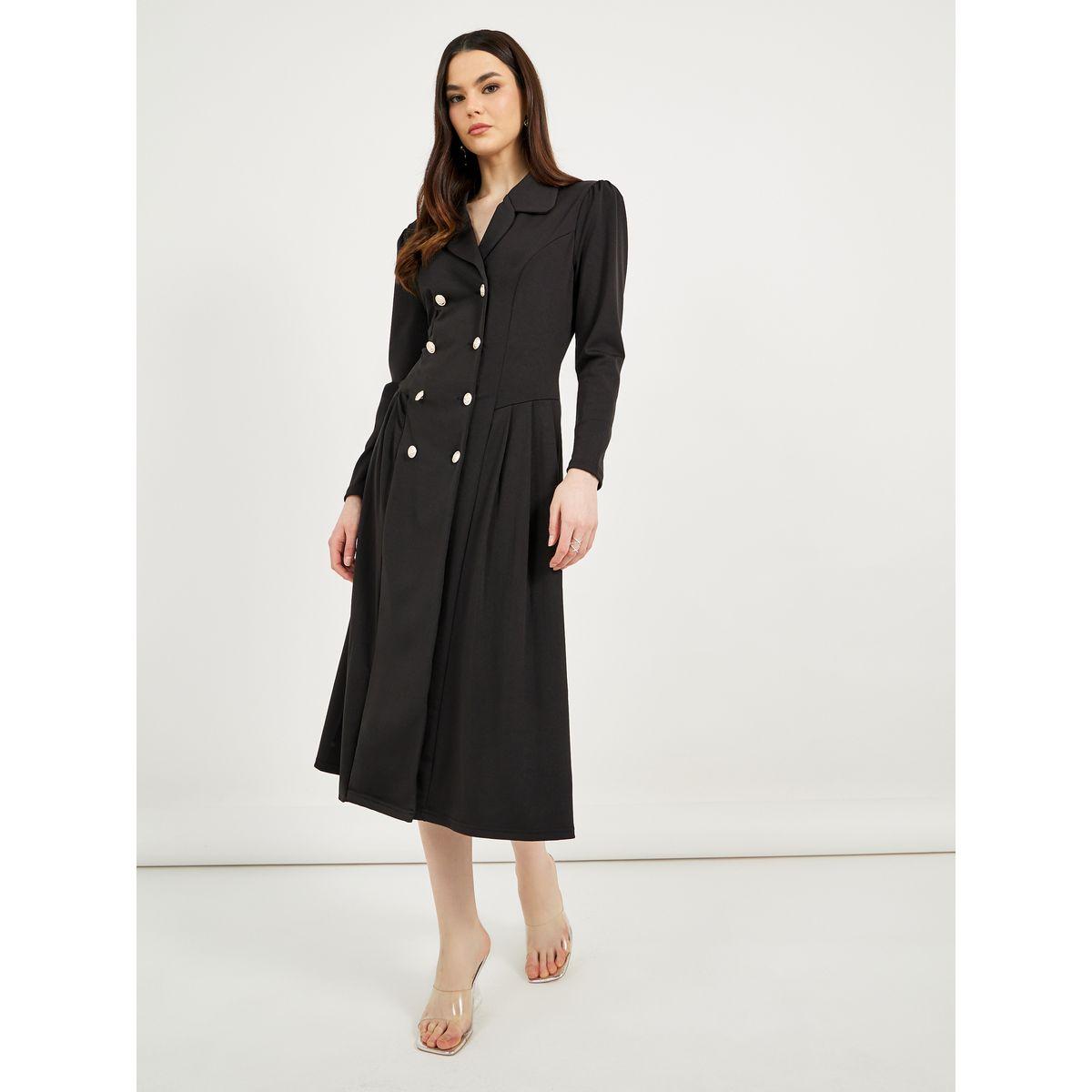 فستان ميدي بنمط بليزر وصفين أزرار-women-clothing-dresses-image-1