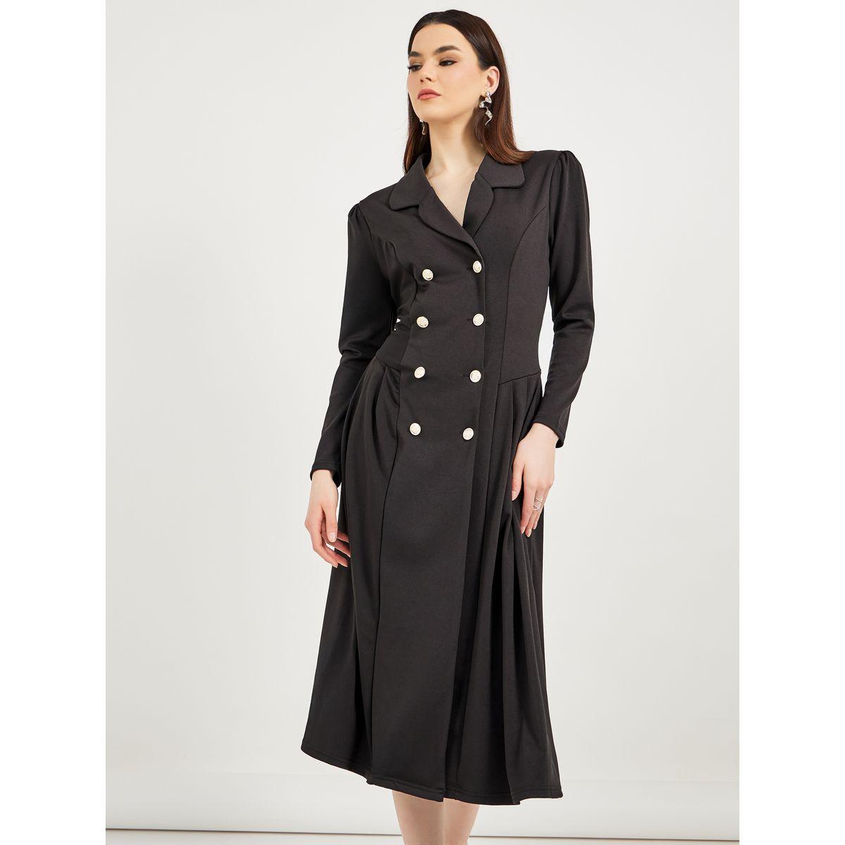 فستان ميدي بنمط بليزر وصفين أزرار-women-clothing-dresses-image-3