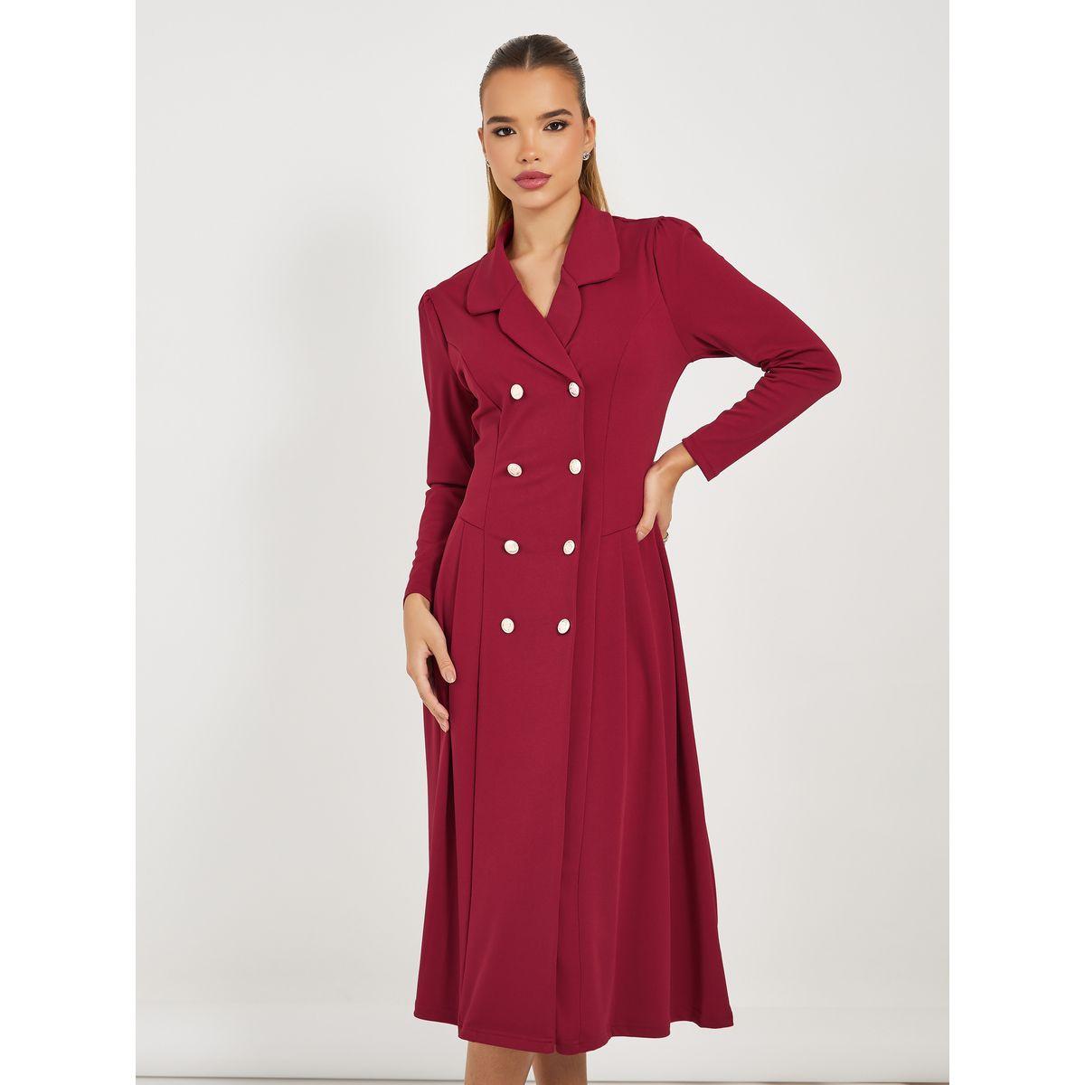 فستان ميدي بصفين أزرار وياقة شال-women-clothing-dresses-image-6