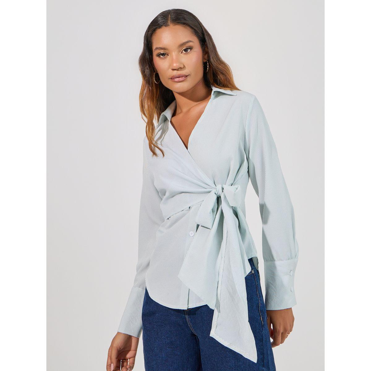 بلوزة منسوجة مخططة مع أربطة-women-clothing-shirtsandblouses-shirts-image-1