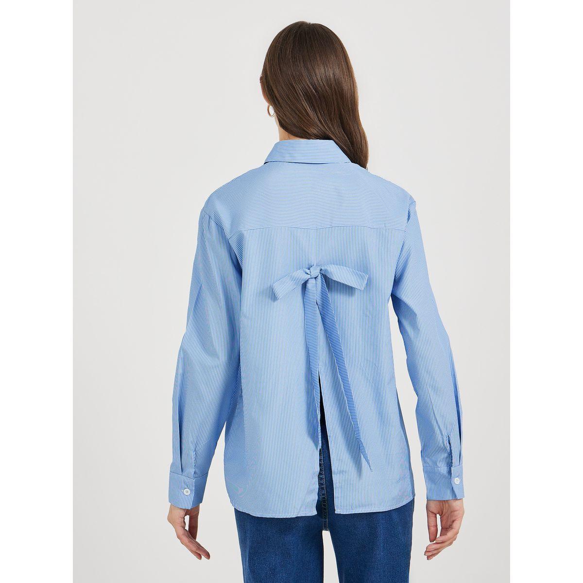 Styli Striped Relaxed Fit Shirt with Back Bow Detail-women-clothing-shirtsandblouses-shirts-image-1