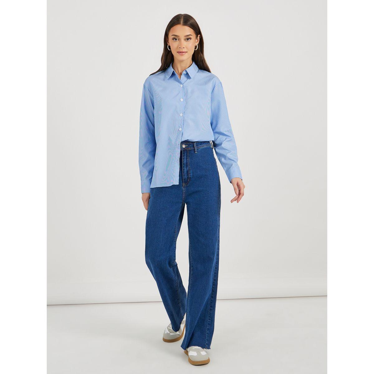 Styli Striped Relaxed Fit Shirt with Back Bow Detail-women-clothing-shirtsandblouses-shirts-image-2