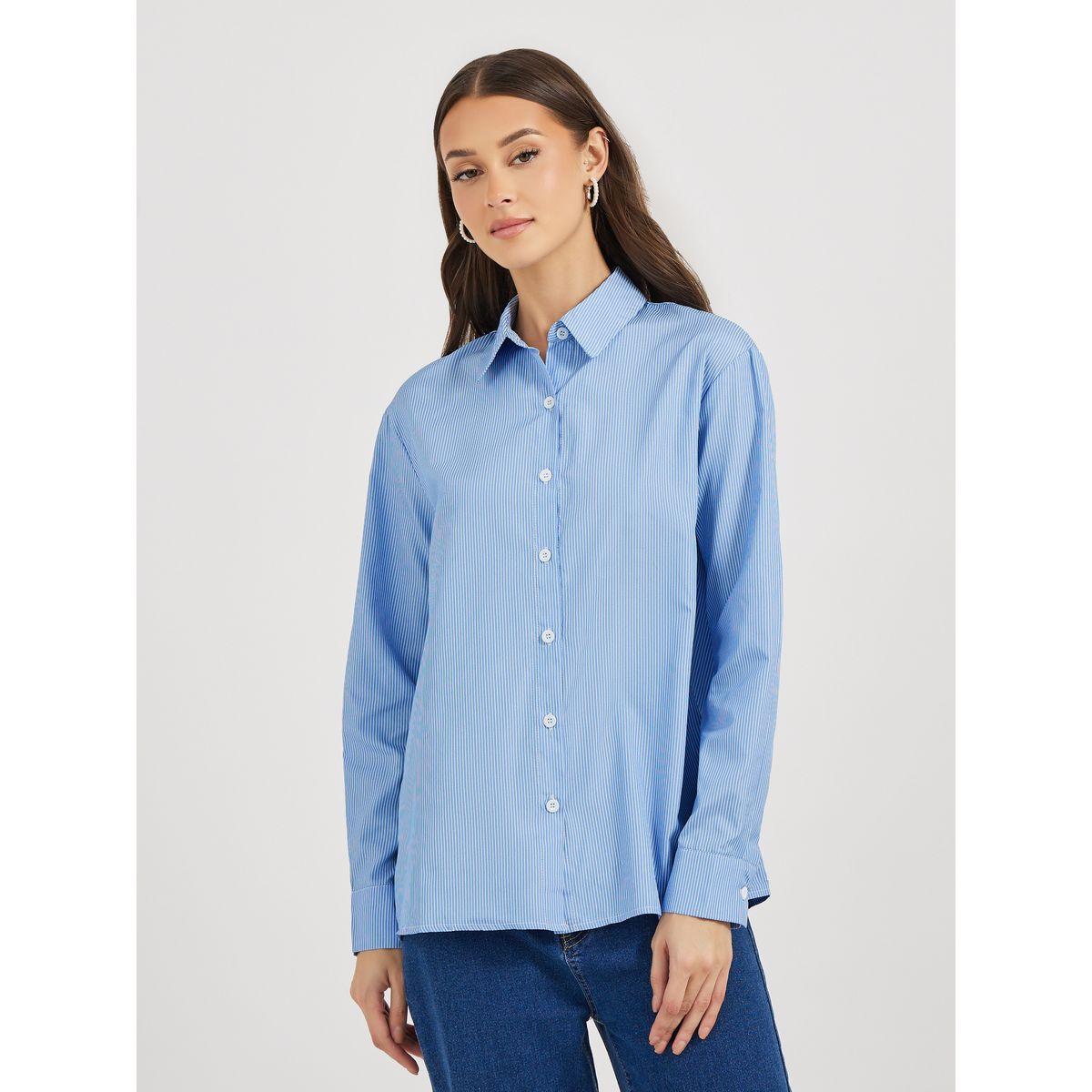 Styli Striped Relaxed Fit Shirt with Back Bow Detail-women-clothing-shirtsandblouses-shirts-image-3