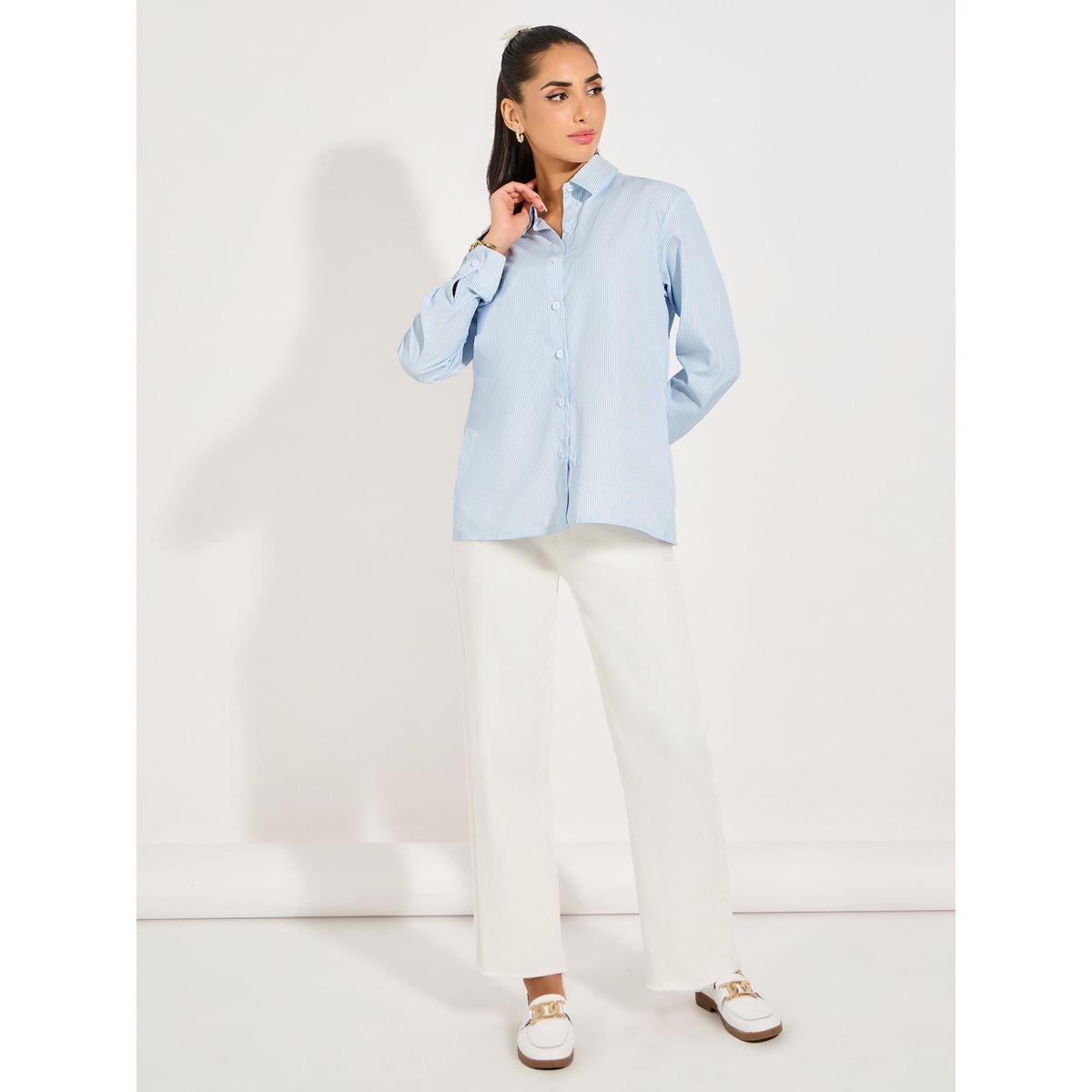 Styli Striped Relaxed Fit Shirt with Back Bow Detail-women-clothing-shirtsandblouses-shirts-image-2