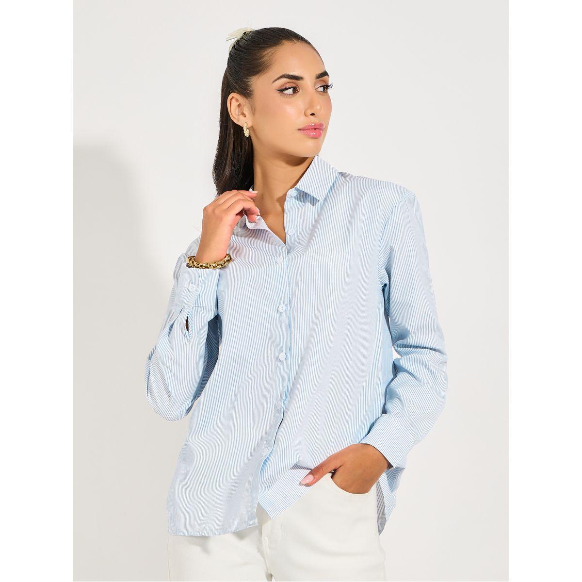 Styli Striped Relaxed Fit Shirt with Back Bow Detail-women-clothing-shirtsandblouses-shirts-image-3
