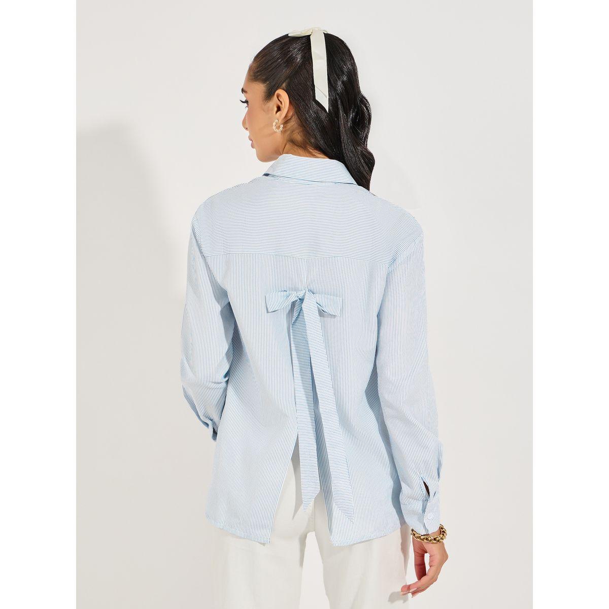 Styli Striped Relaxed Fit Shirt with Back Bow Detail-women-clothing-shirtsandblouses-shirts-image-4