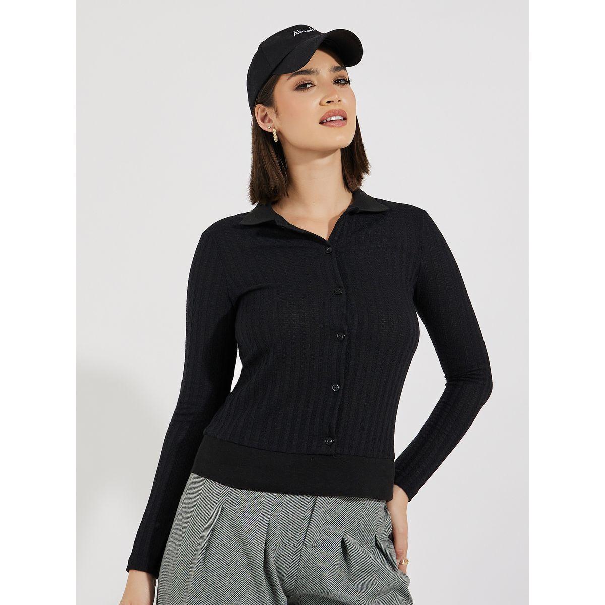 Styli Textured Button Down Collared Knit Top-women-clothing-shirtsandblouses-blouses-image-3