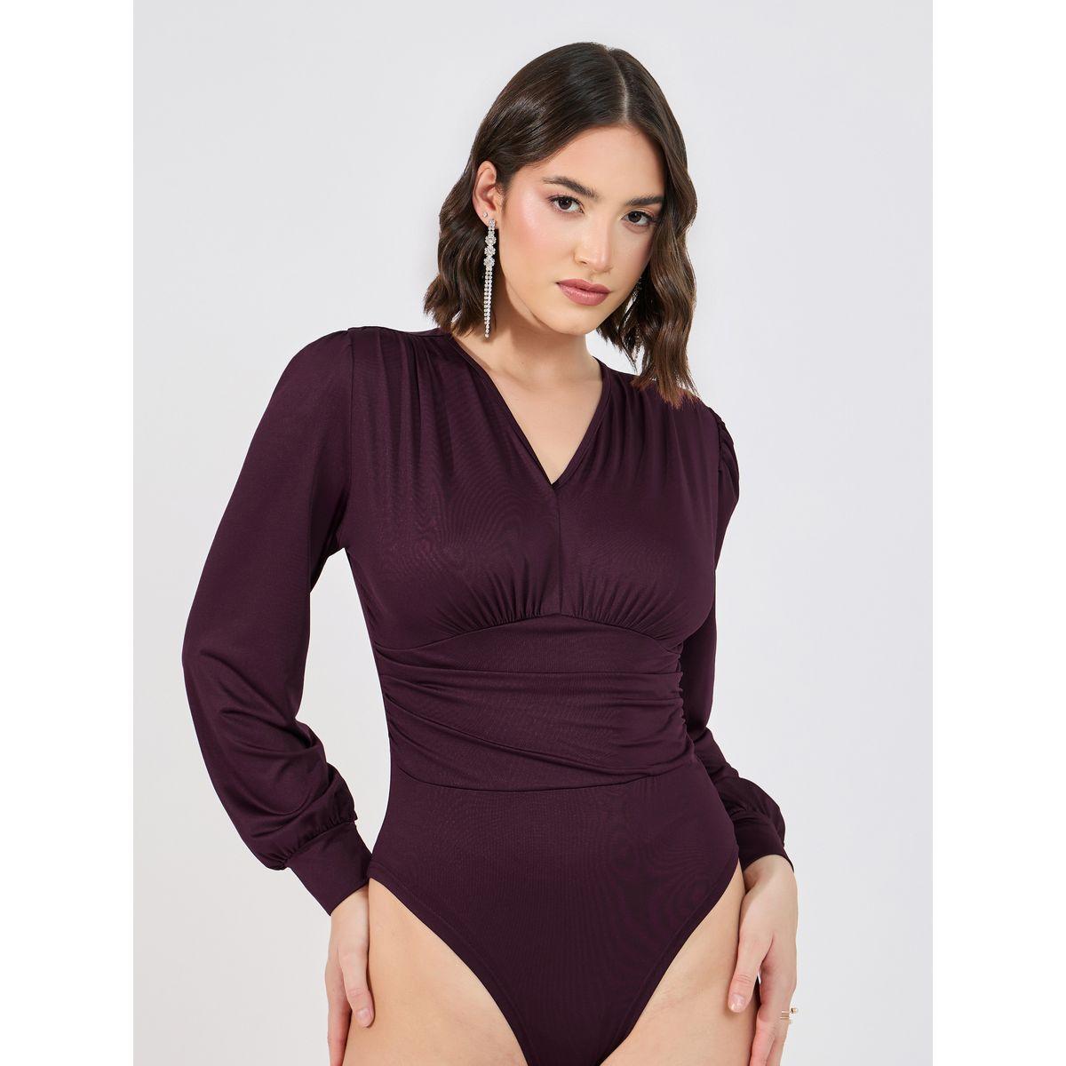 بودي سوت بأكمام طويلة بأساور وتفاصيل مُجمعة-women-clothing-tshirts-image-1