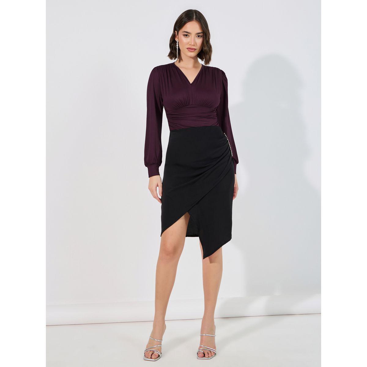 بودي سوت بأكمام طويلة بأساور وتفاصيل مُجمعة-women-clothing-tshirts-image-3