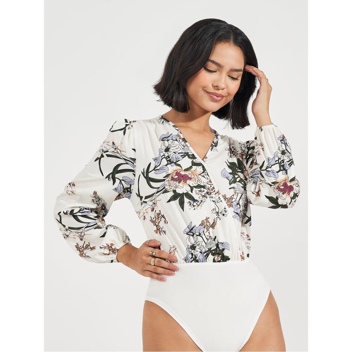 Styli Floral Print V Neck Bodysuit-women-clothing-shirtsandblouses-blouses-image-1