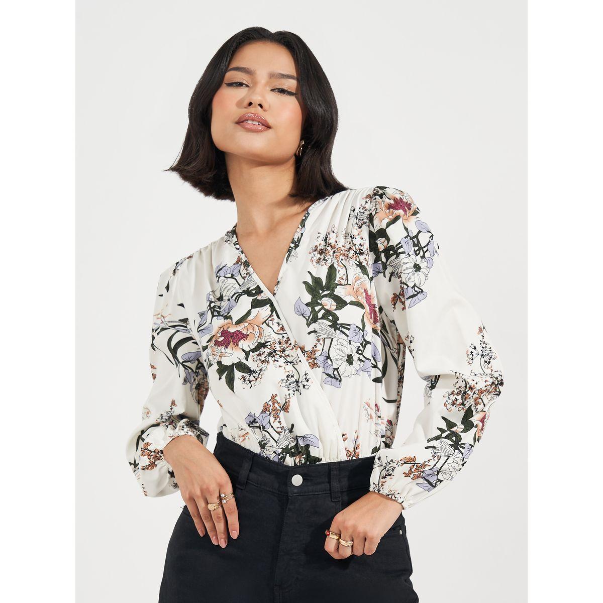 Styli Floral Print V Neck Bodysuit-women-clothing-shirtsandblouses-blouses-image-3