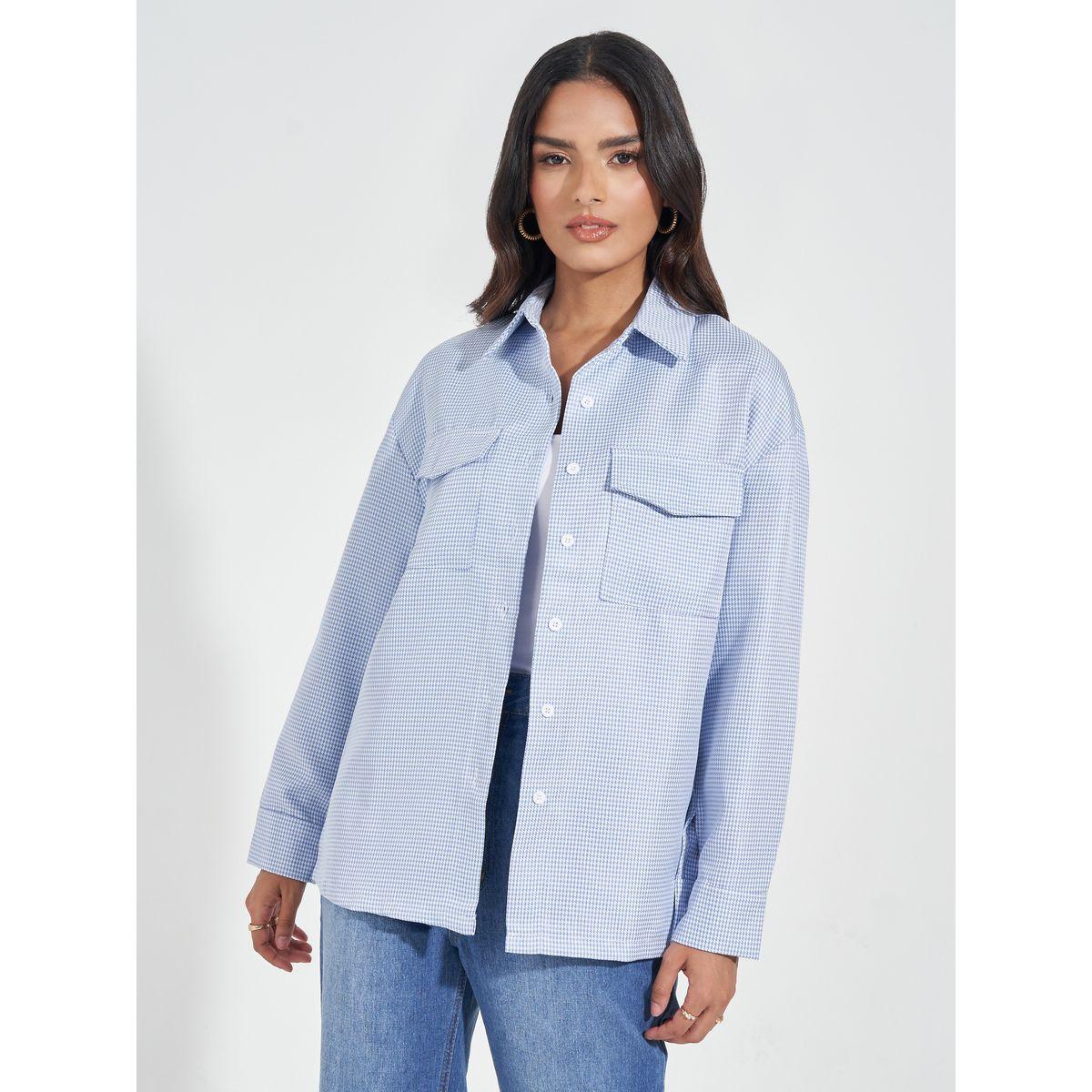 بلوزة تويد فضفاضة مع جيب بطية-women-clothing-shirtsandblouses-shirts-image-1