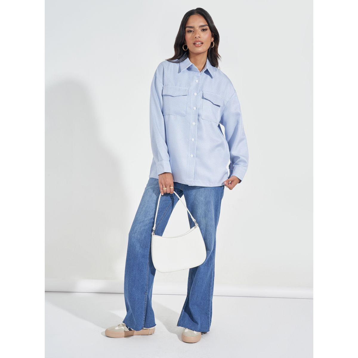 Styli Tweed Oversized Shirt with Flap Pocket-women-clothing-shirtsandblouses-shirts-image-2