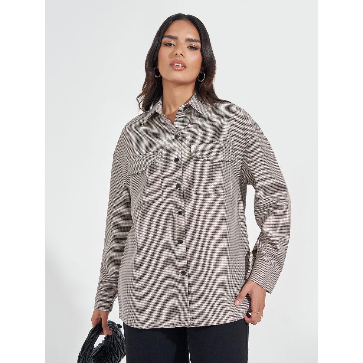Styli Tweed Oversized Shirt with Flap Pocket-women-clothing-shirtsandblouses-shirts-image-3