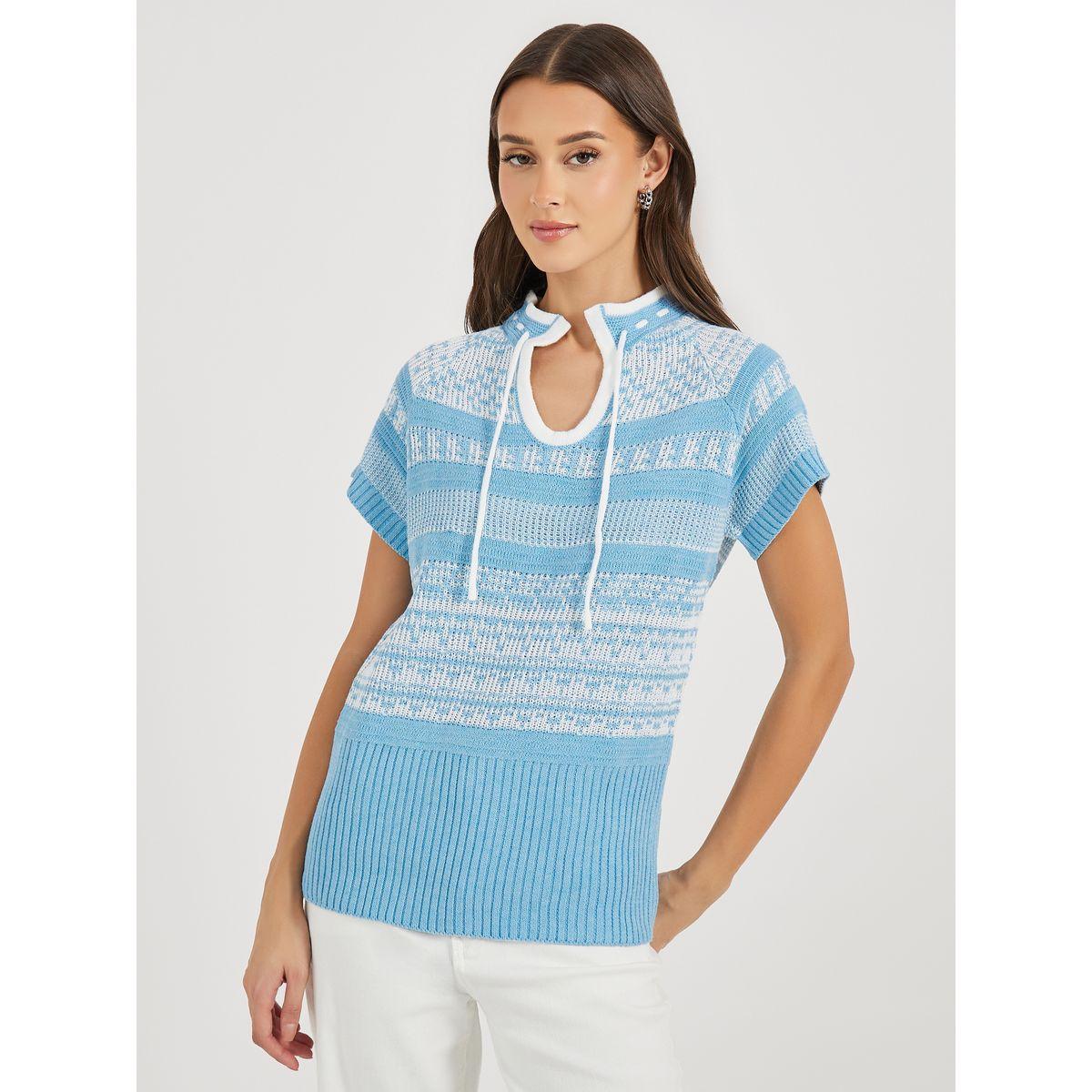 بلوزة محبوكة مع ياقة بأربطة-women-clothing-tshirts-image-1