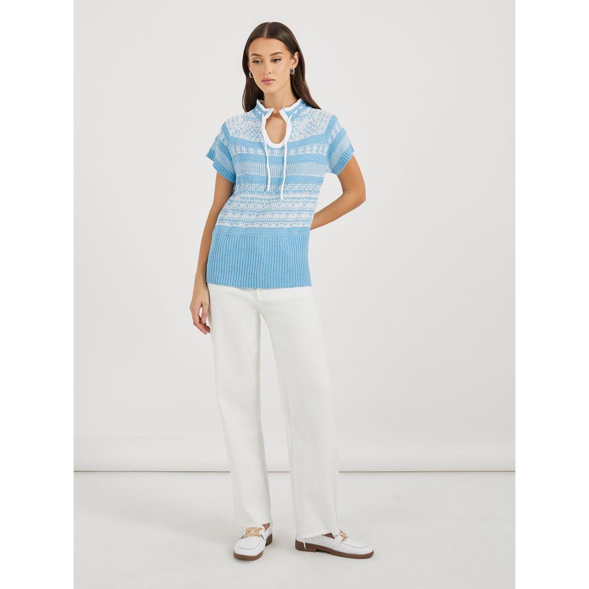 بلوزة محبوكة مع ياقة بأربطة-women-clothing-tshirts-image-2