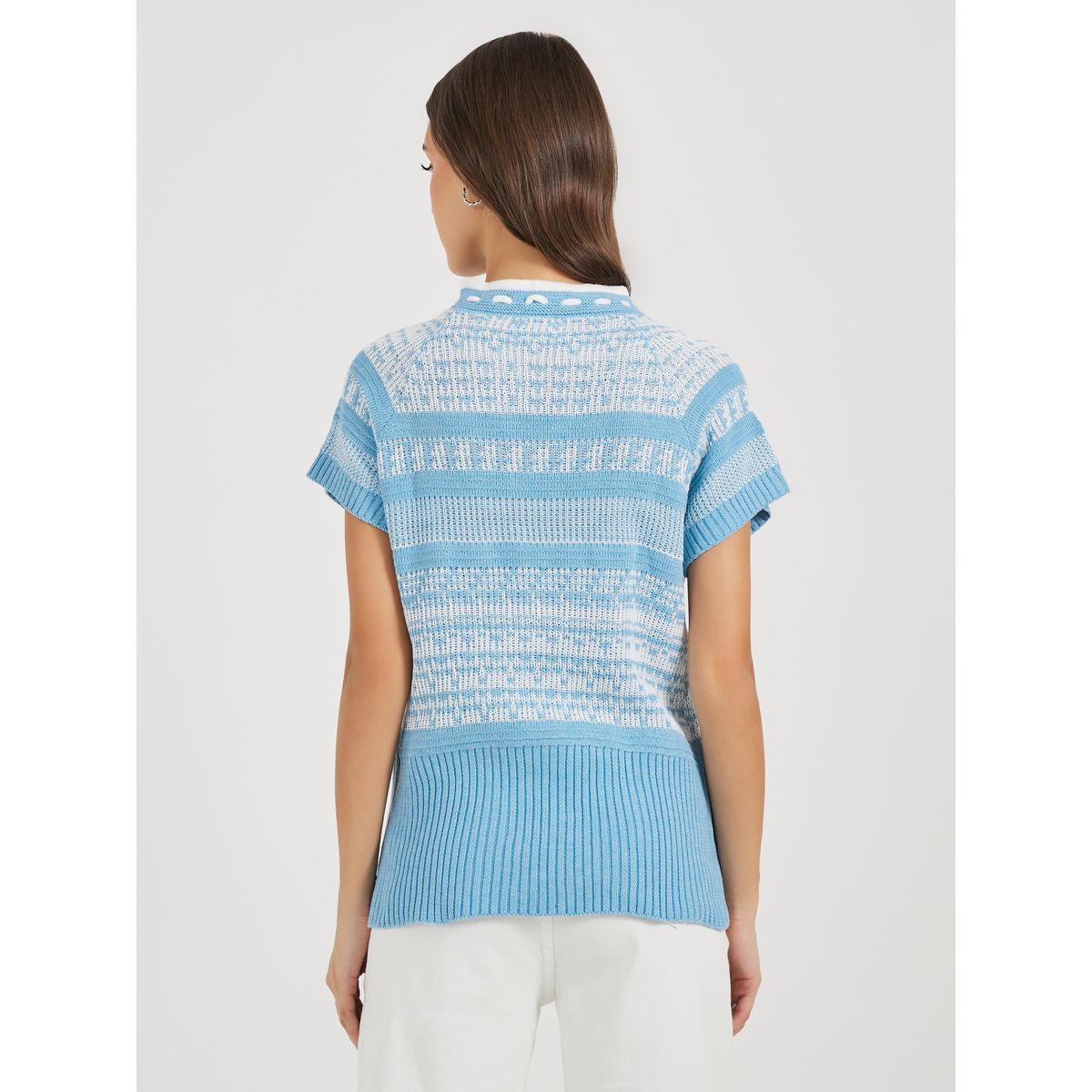 Styli Tie-Up Neck Patterned Knit Top-women-clothing-tshirts-image-4