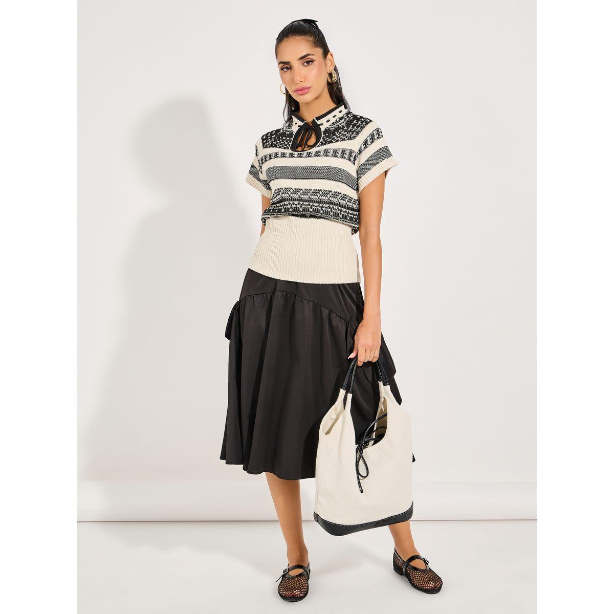 Styli Tie-Up Neck Patterned Knit Top-women-clothing-shirtsandblouses-blouses-image-2