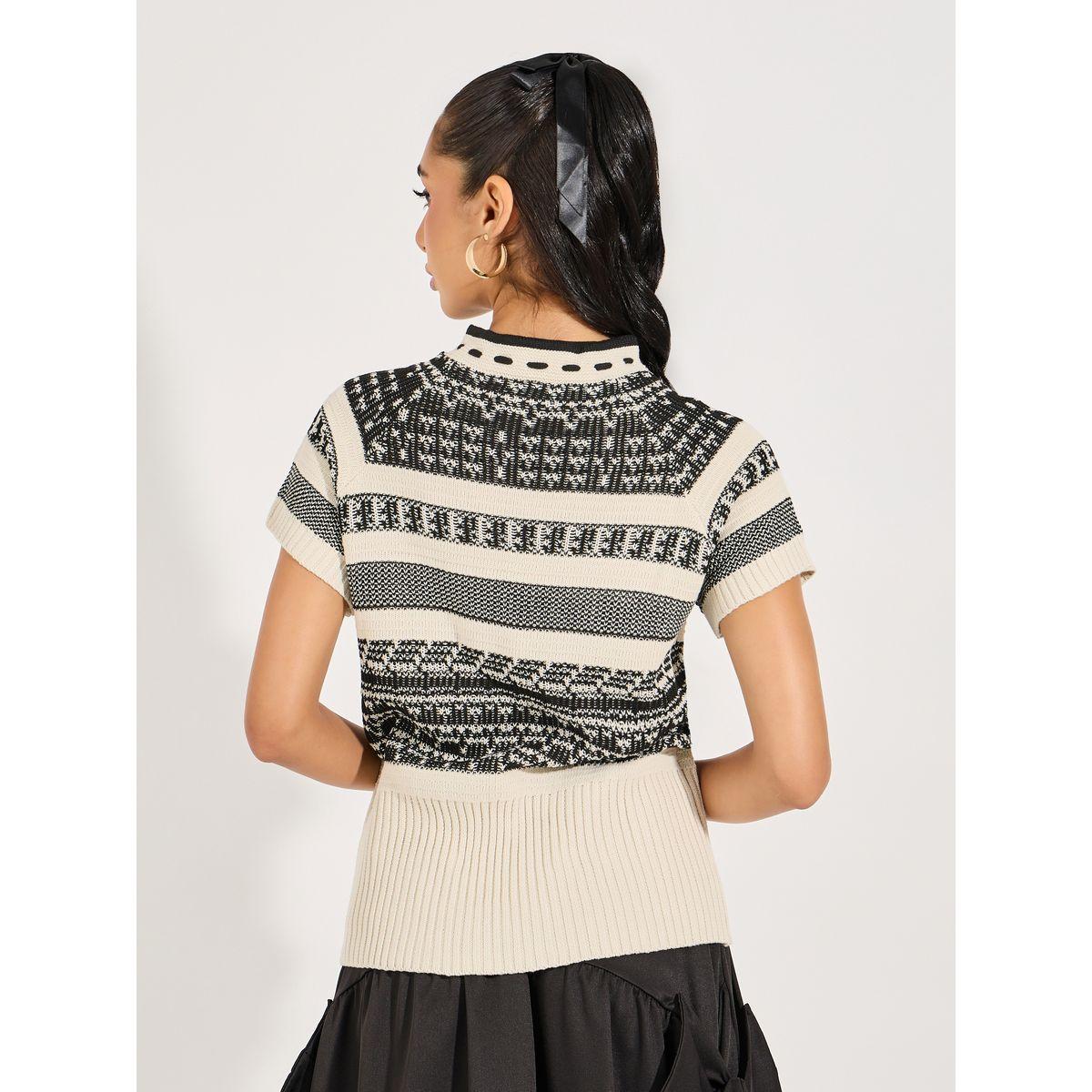 Styli Tie-Up Neck Patterned Knit Top-women-clothing-shirtsandblouses-blouses-image-4