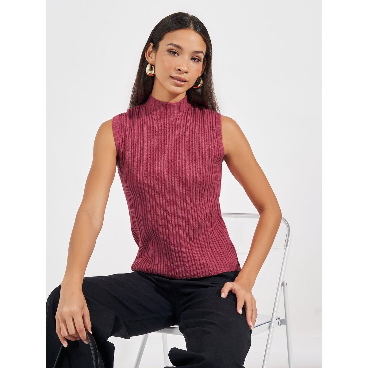 بلوزة محبوكة بتفاصيل بارزة الملمس-women-clothing-tshirts-image-1
