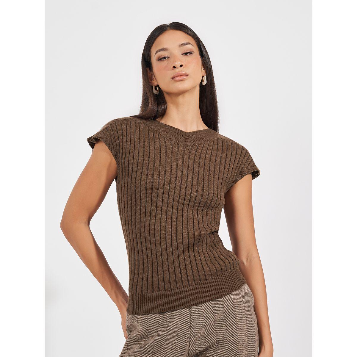 Styli Solid Flat Knit Top with Cap Sleeves-women-clothing-shirtsandblouses-blouses-image-1