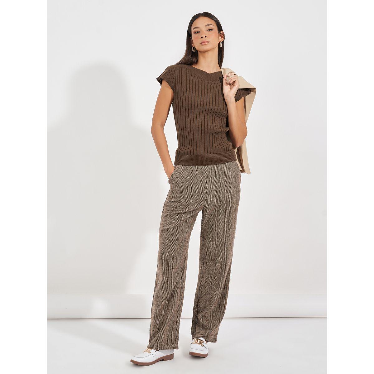 Styli Solid Flat Knit Top with Cap Sleeves-women-clothing-shirtsandblouses-blouses-image-2