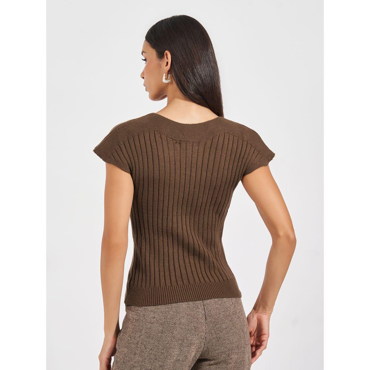 Styli Solid Flat Knit Top with Cap Sleeves-women-clothing-shirtsandblouses-blouses-image-4