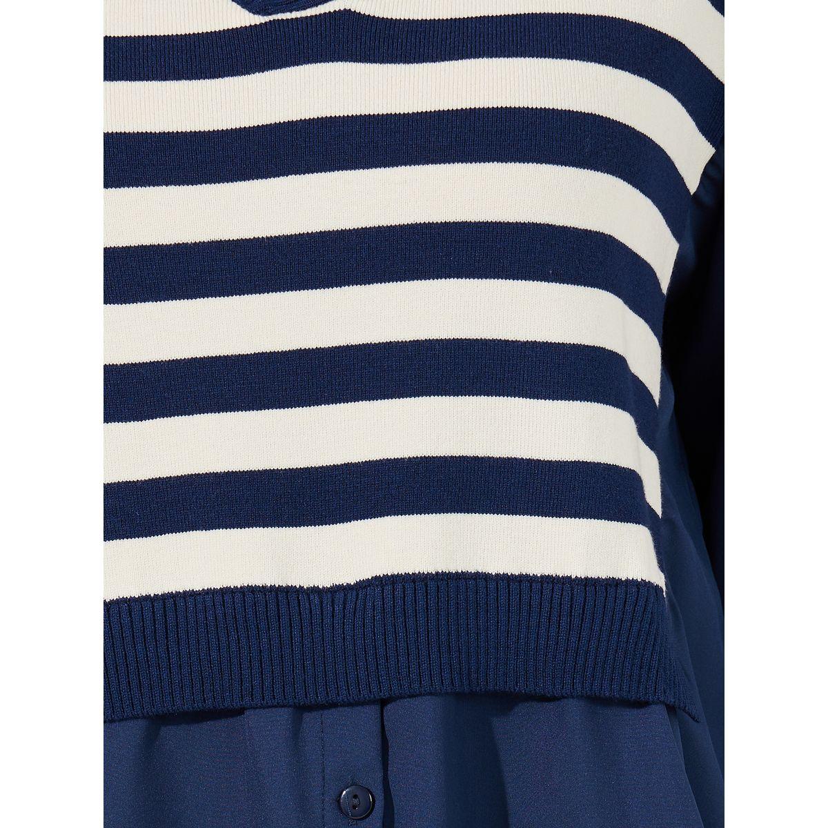 Styli Striped Knit 2in1 Style Cuffed Sleeves Shirt-women-clothing-shirtsandblouses-shirts-image-5