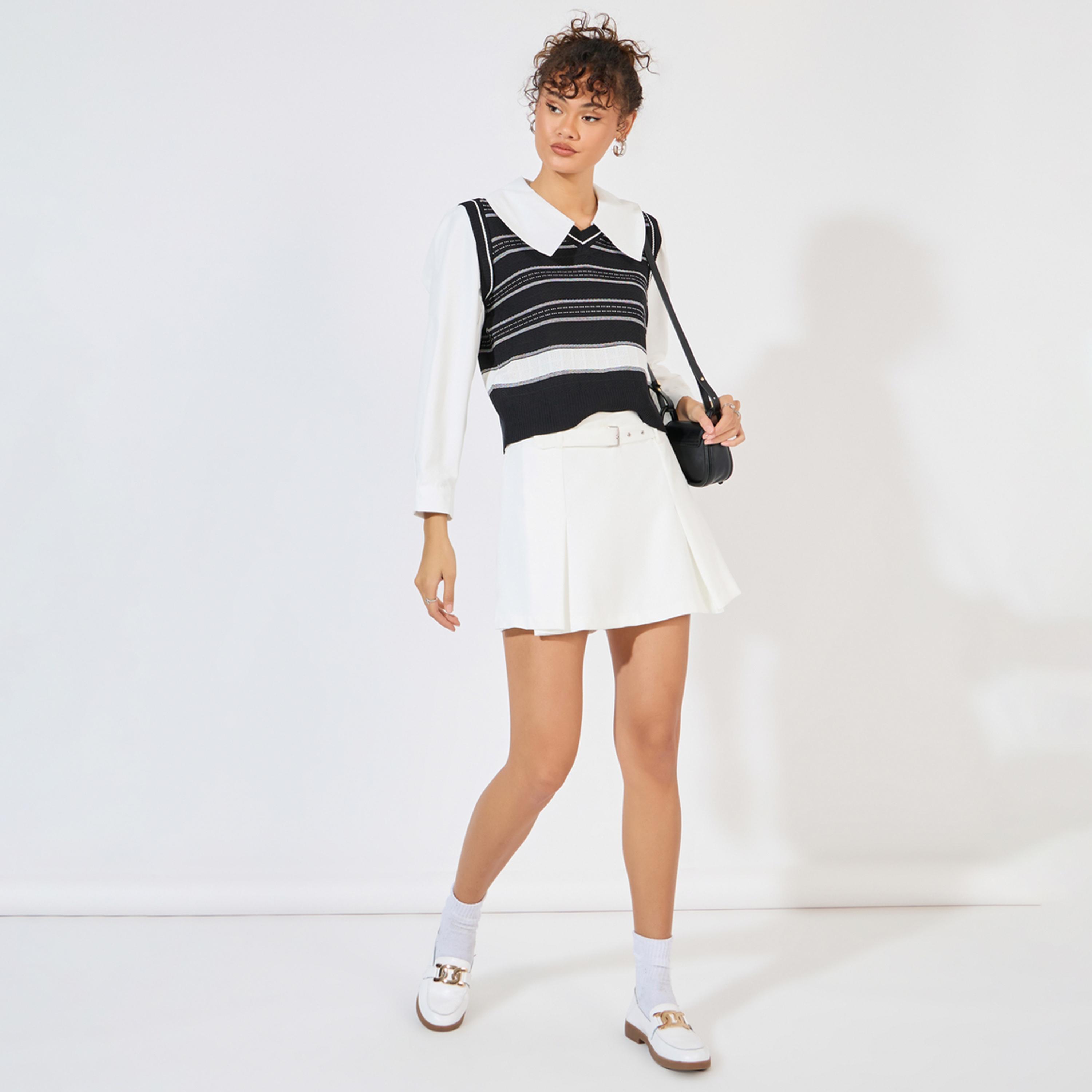 Styli Striped 2In1 Style Collared Knit Top-women-clothing-shirtsandblouses-blouses-image-2