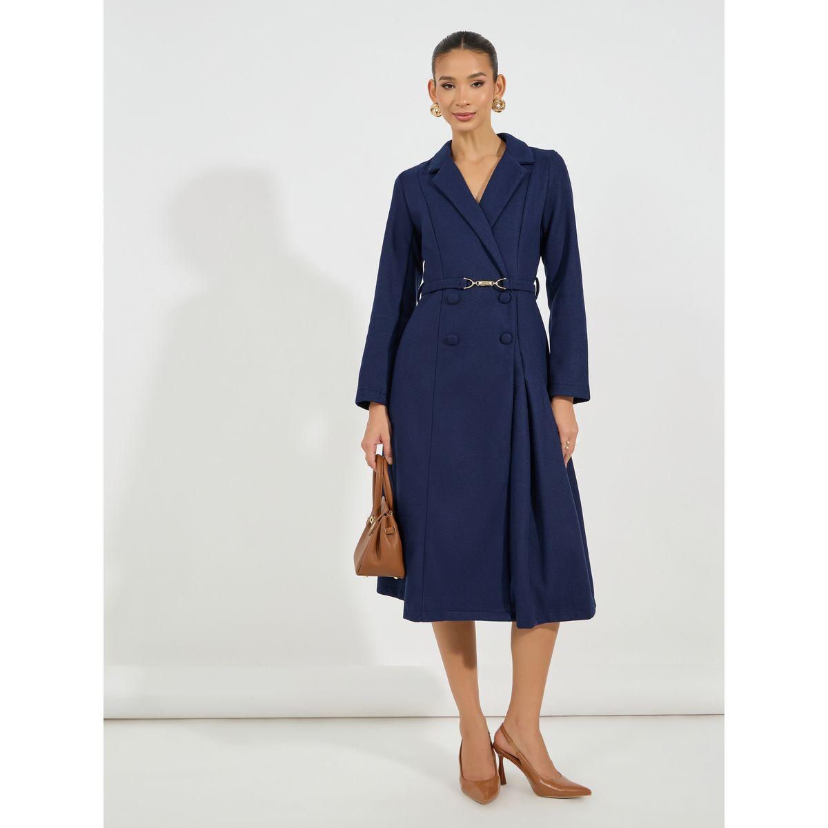 Styli Limited Notch Lapel Fit & Flare Wool Like Belted Blazer Midi Dress-women-clothing-dresses-image-1