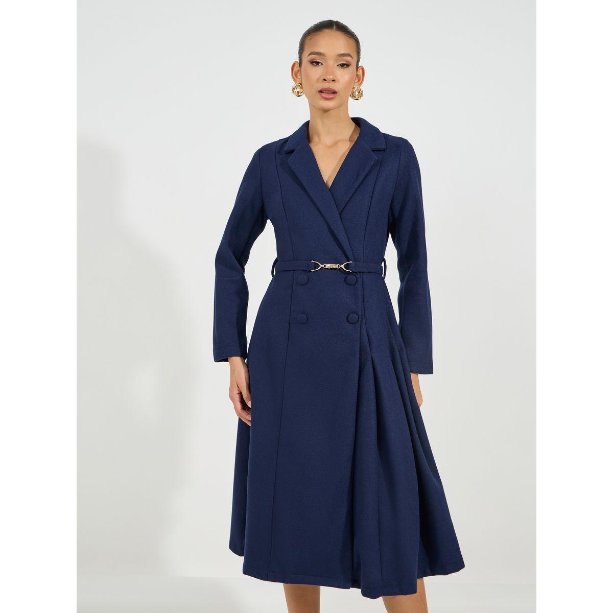 Styli Limited Notch Lapel Fit & Flare Wool Like Belted Blazer Midi Dress-women-clothing-dresses-image-2